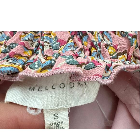 Melloday Pink Floral Pleated Long Sleeve Swing Mini Dress Small - Picture 7 of 8